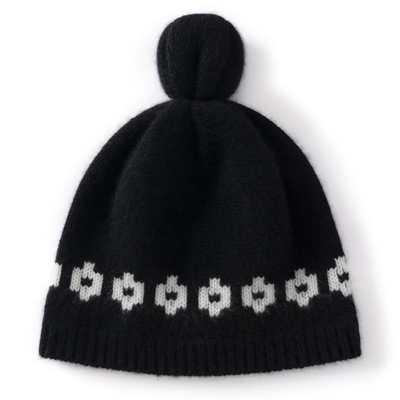 Cashmere jacquard handball knitted hat women's autumn and winter warm ear protection versatile hat solid color pullover hat