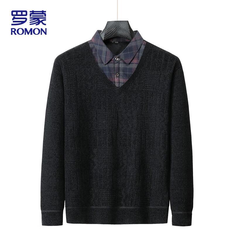 ROMON Men's Business Casual Shirt Collar Knit Sweater