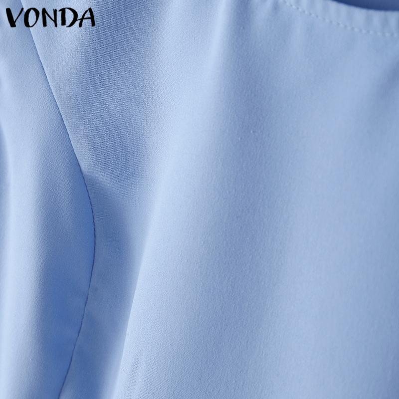 VONDA Summer Women Crew Neck Short Sleeve Solid Color Ruffled Casual Blouse