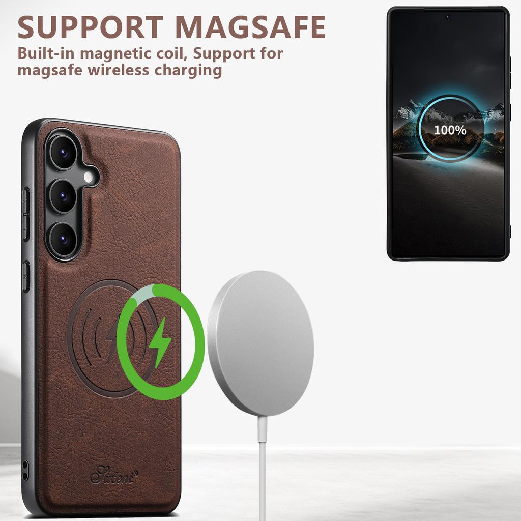 SUTENI H19 For Samsung Galaxy S25+ Magnetic Case Card Holder Kickstand Litchi Texture Leather Back Cover