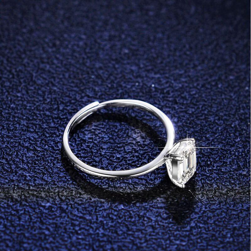 Bague Ouverte Réglable Femme Avec Moissanite Géométrique Coupe Émeraude 1ct Argent Sterling Fiançailles Promesse