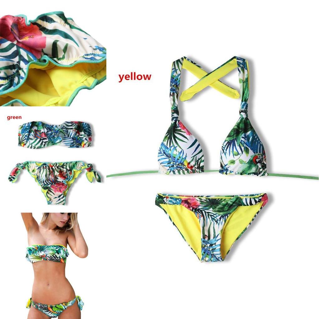Exquisite Tropical Bikini Set With Green Leaf Print For Stylish Summer Swimwear