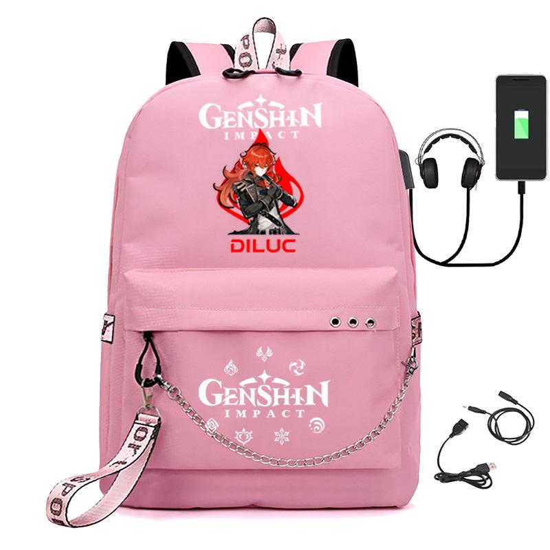 Harajuku Jugendliche Schultaschen Unisex Genshin Impact Reisetaschen USB-aufladbar Oxford Wasserdicht Notizbuch Schulterrucksäcke