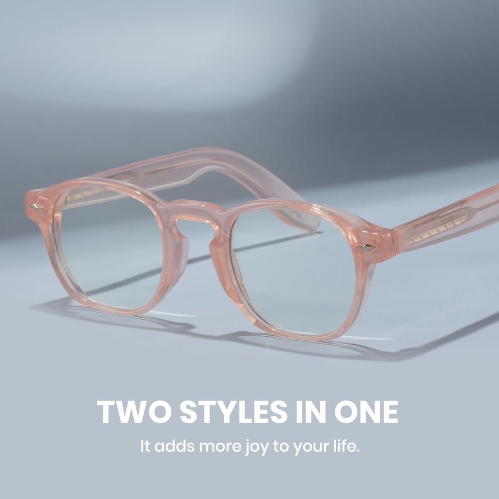 Magic Glasses Photochromic Glasses Frame and Lenses Change Color Blue Light Protection Use Suits for Mountain Stylish Light Pink To Glass Green