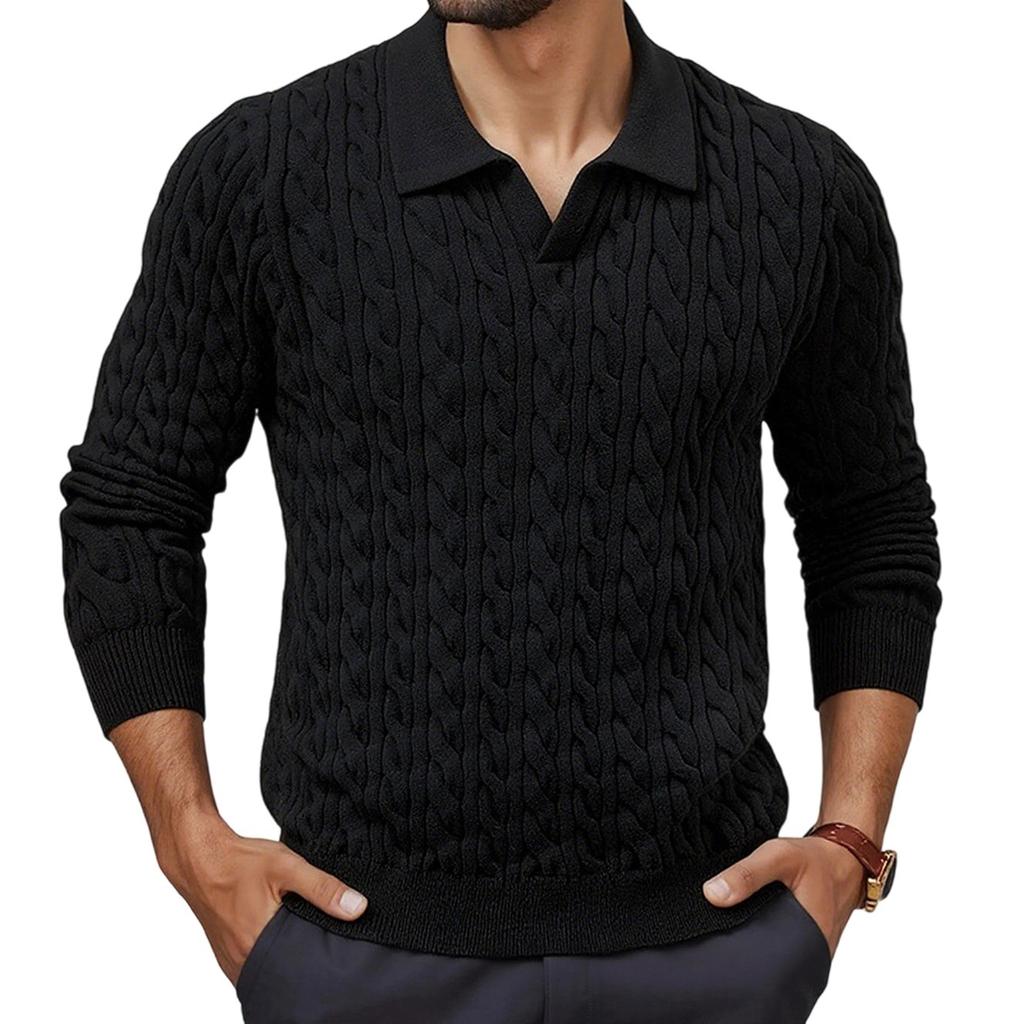 Men's Big Size Knitting Long Sleeves Twisted Flower Pullover Sweater