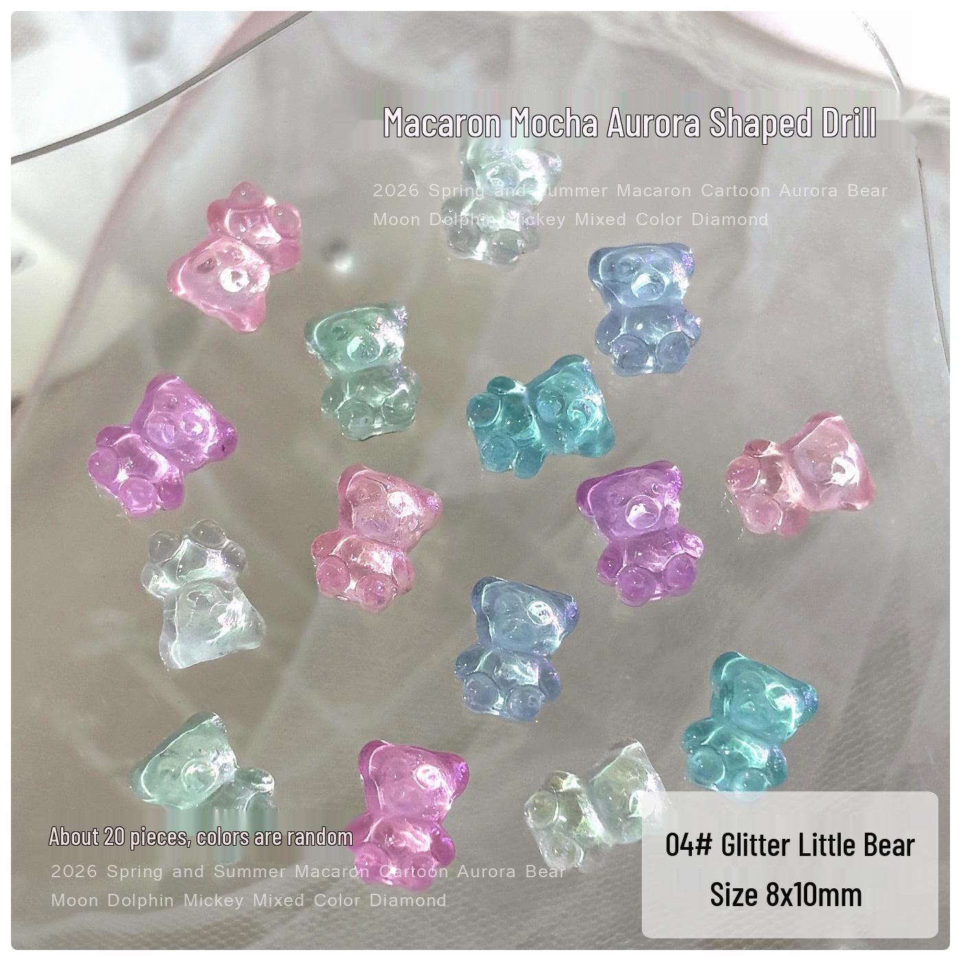 Mocha Crystal Aurora Rhinestone Nail Art Decorations - Mixed Colors with Cartoon Mickey Mouse, Dolphin, and Moon Designs