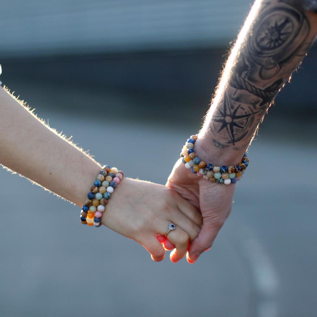 Couple Bracelets, Rainbow Gemstone Beaded Set of 2