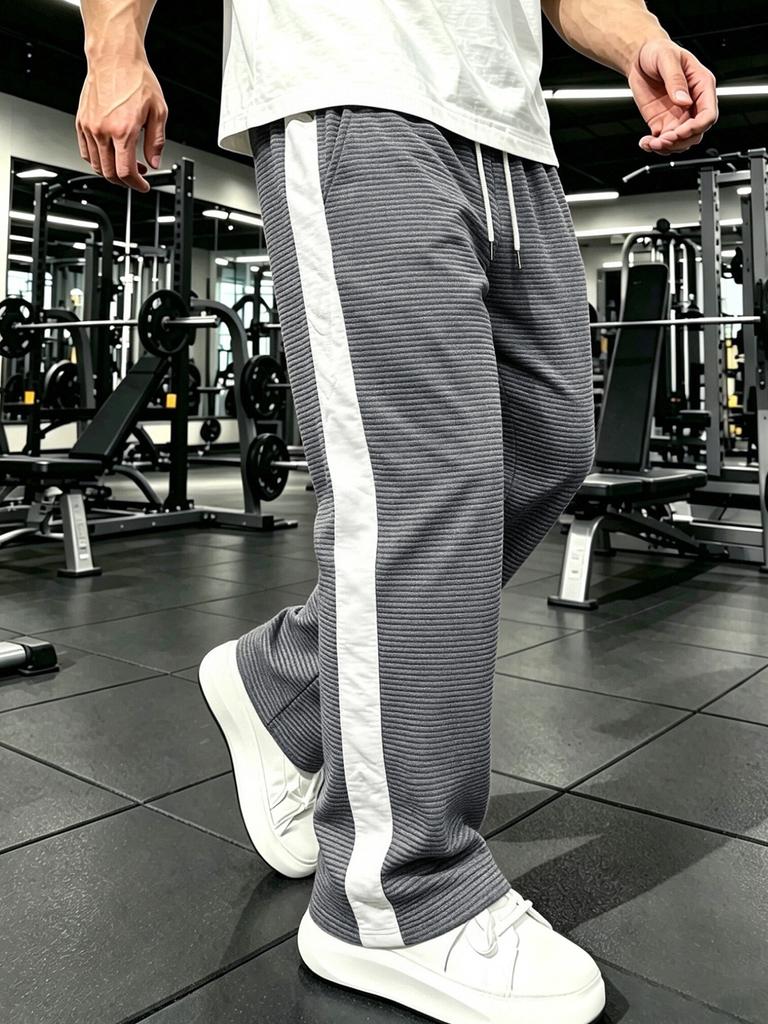 Autumn and winter explosion! Men's jacquard striped casual pants, loose sports straight trousers are new