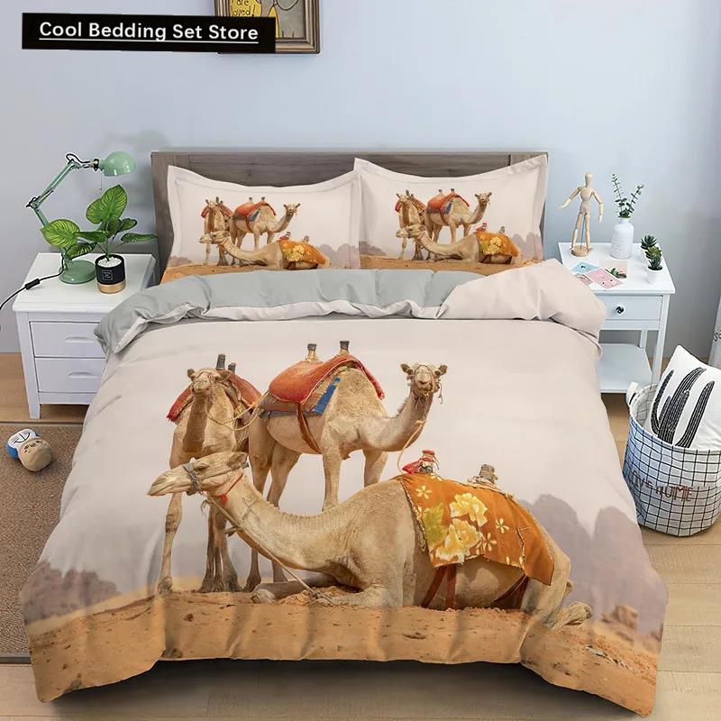 Comforter 3D Desert Camel King Queen Size Brown Animal Bedding Set Kids Teens Adults Cute Wildlife Soft Polyester