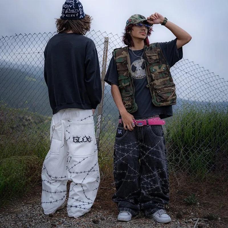 Jeans STREETRICH Y2k High Street Hip Hop Larghi a Gamba Larga Pantaloni Casual Pantaloni da Uomo Jeans Street Wear Pantaloni Stampati Stile Gotico