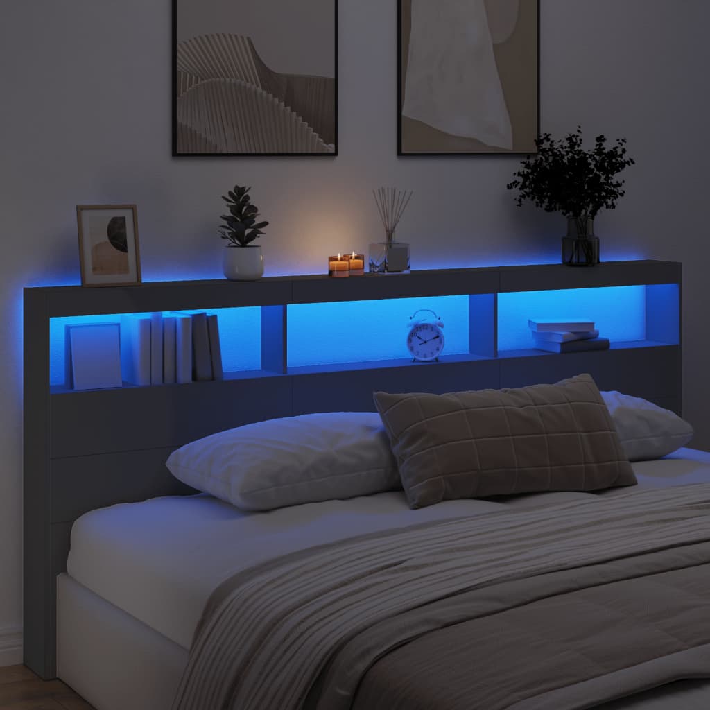 LED Headboard with Shelves Black 220 x 17 x 102 cm