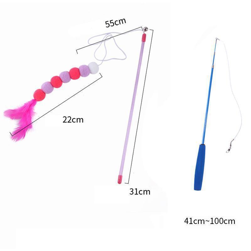 10 Styles of Cat Feather Toys,Telescopic Fishing Rod Toys for Teasing Cats,Accompanying Training, Suitable for All Kinds of Cats