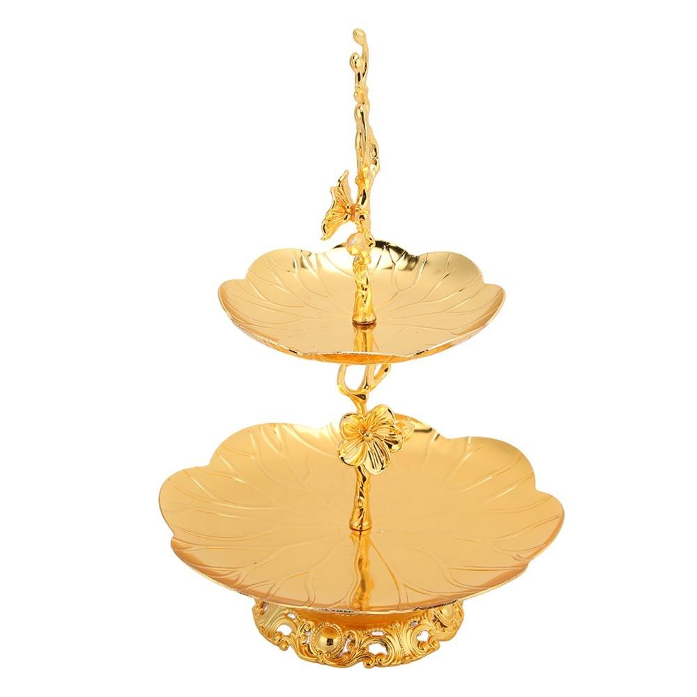 7PCS European Gold Cake Stand Easy Assemble Double Layer Serving Tray Fruit Serving