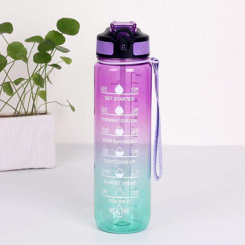 1000ml Large Capacity Water Cup with Handle Straight Mouth Spring Cap Space Cup Plastic Water Cup Sports Outdoor Water Cup