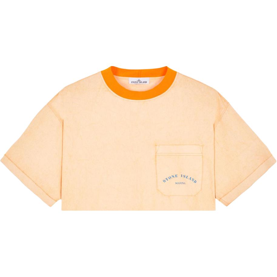 STONE ISLAND T-shirt da uomo a maniche corte con scollo rotondo, taschino a costine e stampa di lettere, serie Marina SS23, Arancione 7815216X4-V0032