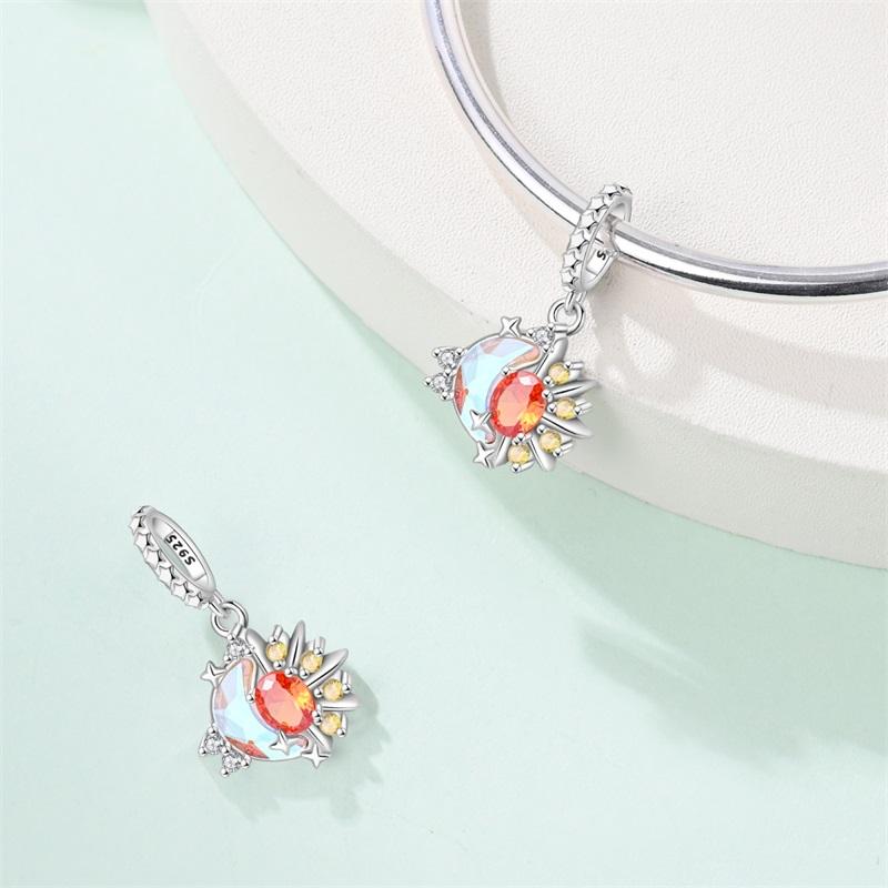 100% Stering Copper Metal Flower Heart Gem Charm Bead Components Bead Components Luminous Firefly Pendant Bead Component Compatible With Authentic