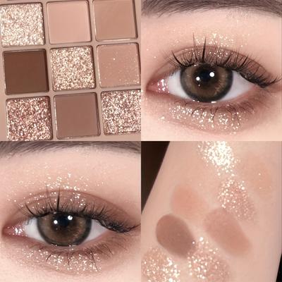 9-Color Eyeshadow Palette - Matte To Glitter Finishes, Brown & Nude Shades Eyeshadow, A Beauty Must-Have for Smoky Eye Effects