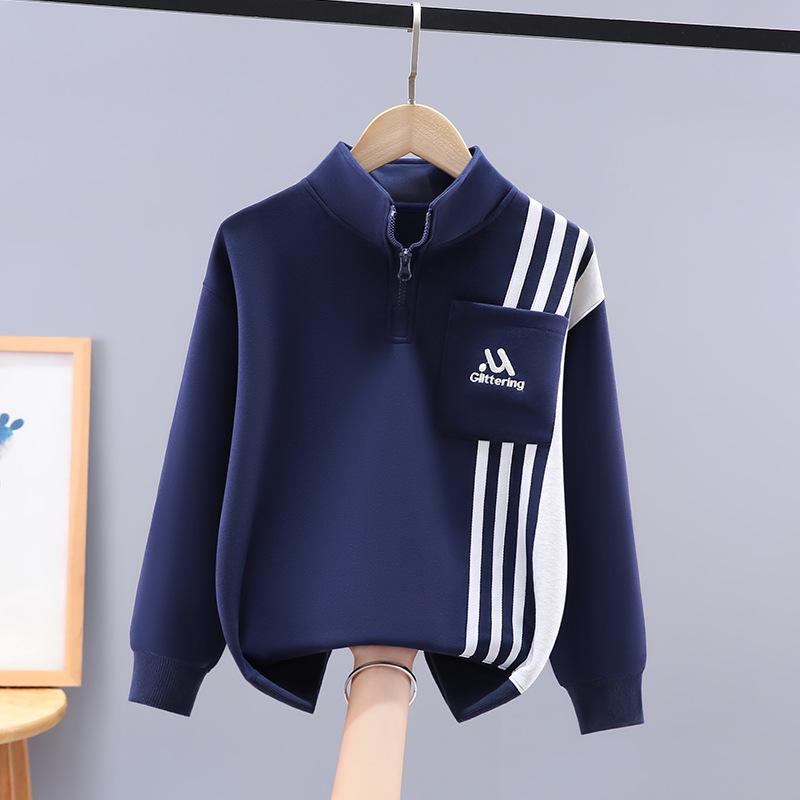 

Полосатая футболка с длинным рукавом и воротником-стойкой для мальчиков - Весенне-осенний повседневный стиль 150 cm