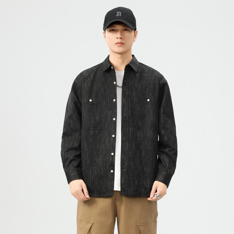 New American Retro Loose Casual Men's Shirt Printed Vertical Pattern Long-sleeved Shirt Jacket