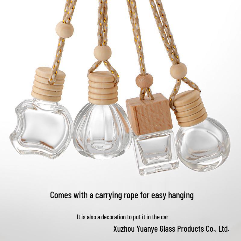 Glass Car Diffuser Bottle with Lanyard, 8ml/10ml, High-Value Aromatherapy Refillable Pendant with Lid.