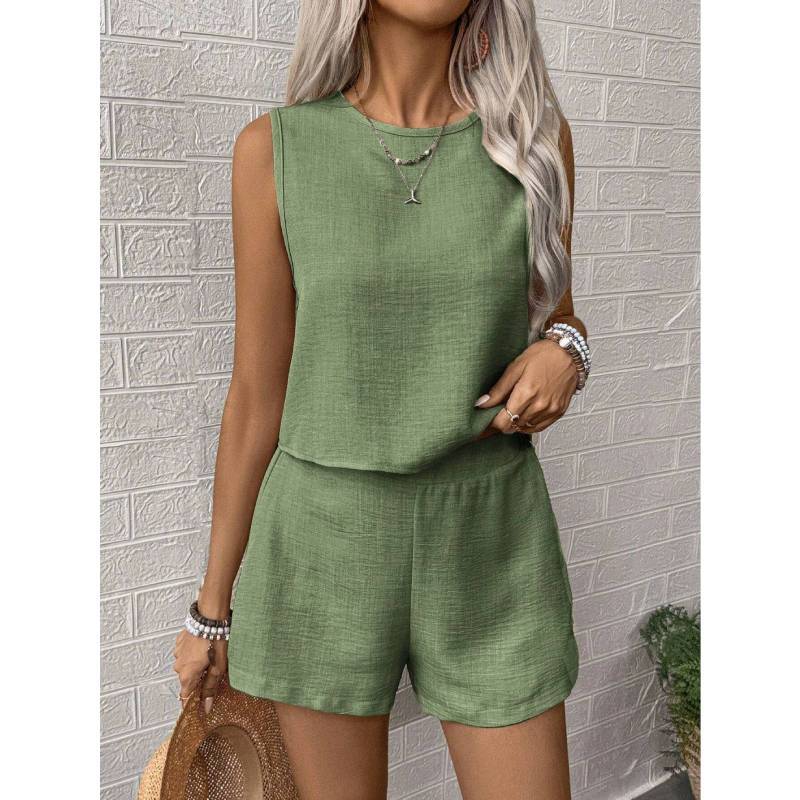 Casual Women Sleeveless Outfit Set With Button Detailing For Spring