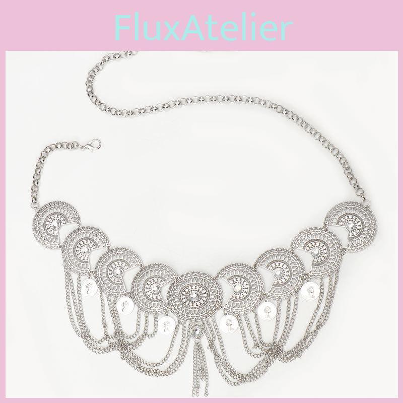 Europäischer Stil Silbernes Metall Hüftkettchen Mit Geformtem Design Für Boho-Partys Und Bühnenshows