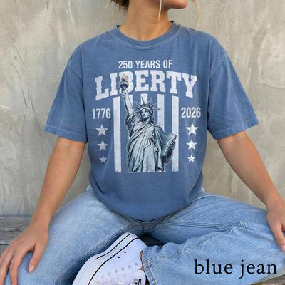 Liberty Statue Graphic Tee, USA 250th Anniversary Shirt and Kids Shirt, 250 Years Of Liberty Patriotic Top, Comfort Colors® Freedom Gift Tee
