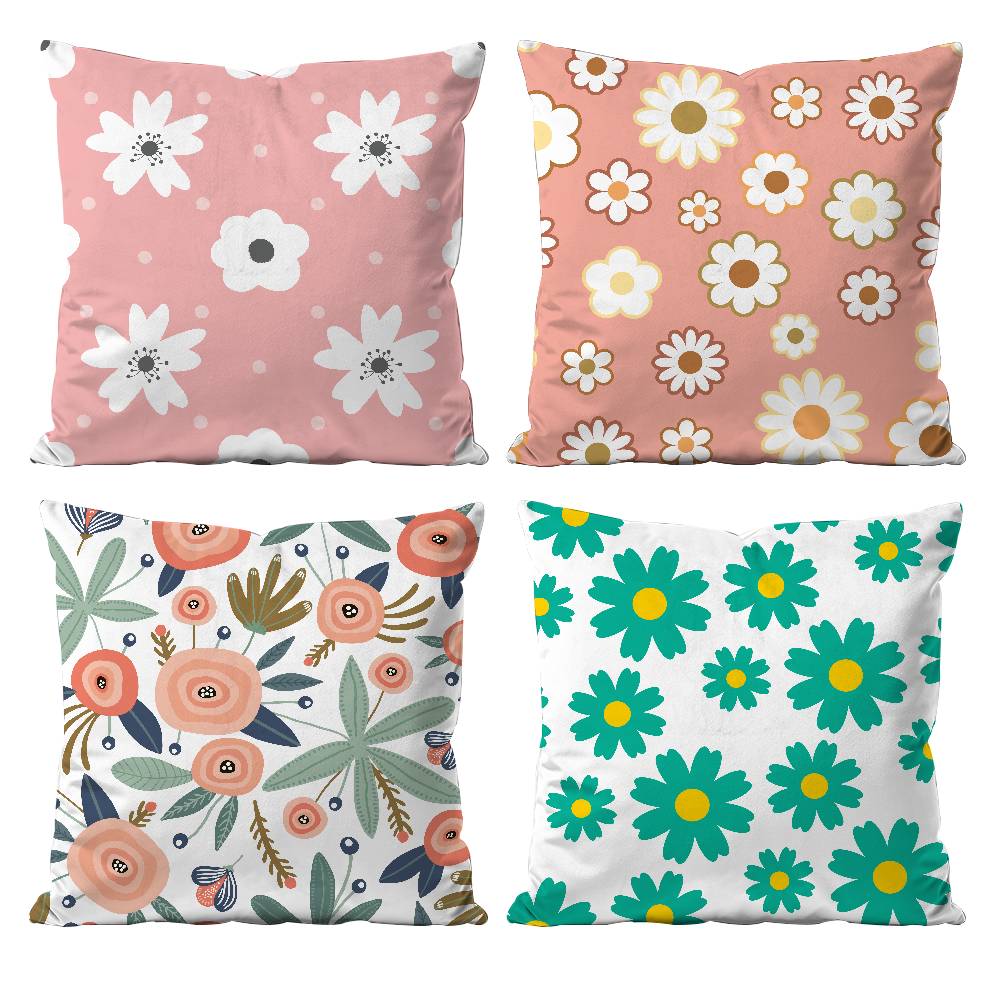 Spring and Summer Floral ART Pillow Case Anti-dustmite Pillowcase Invisible Zipper Silky Short Plush Sofa Cushion Cover