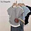 La Chapelle Women's Faux Layered Pleated Waist T-shirt