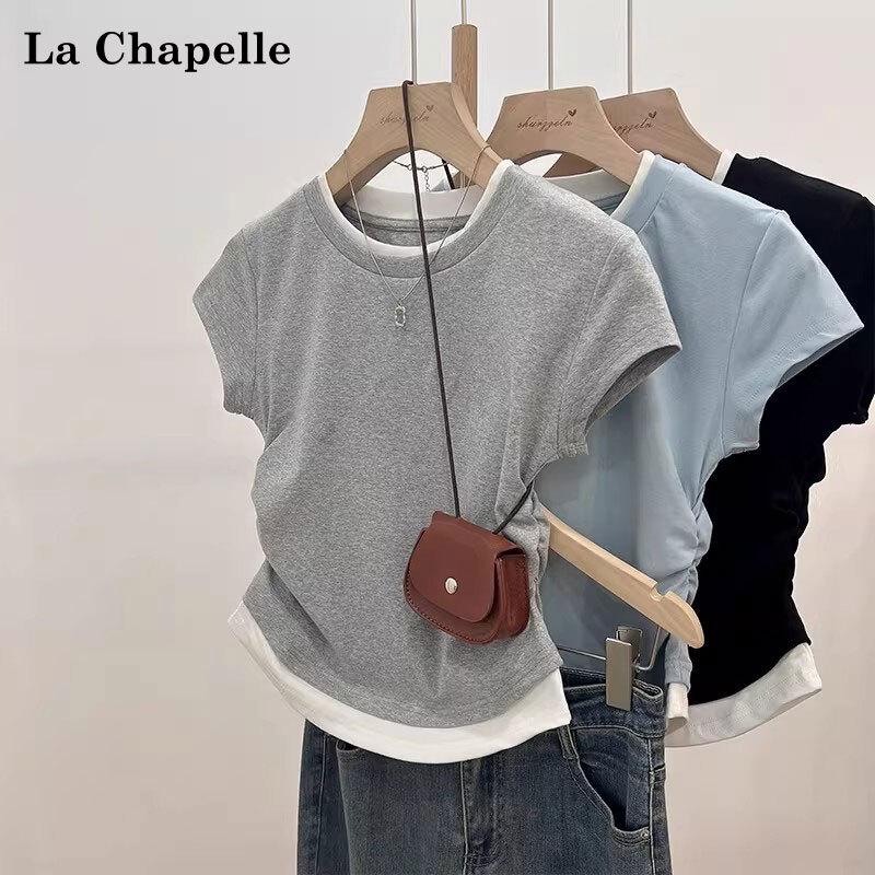 La Chapelle Women's Faux Layered Pleated Waist T-shirt