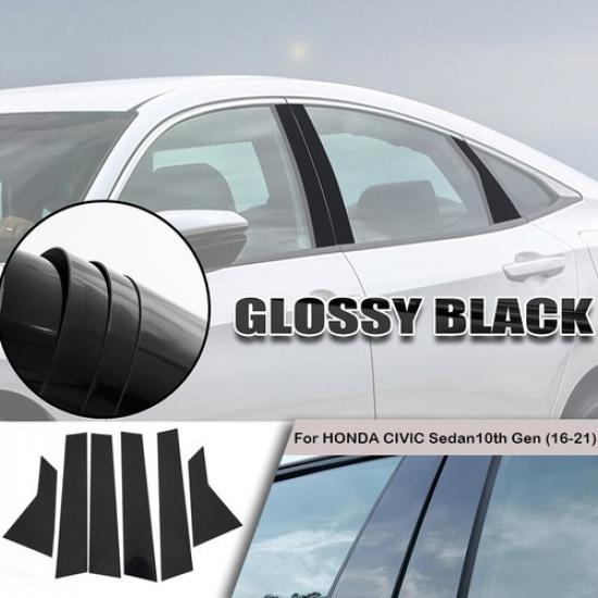 Piano Black Pillar Posts for Honda Civic 16-2020 6pcs Door Trim Cover Window Kit