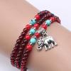 Retro Elephant Charm Vícevrstvý 6mm náramek s korálky z červeného granátu Náramek z drahých kamenů