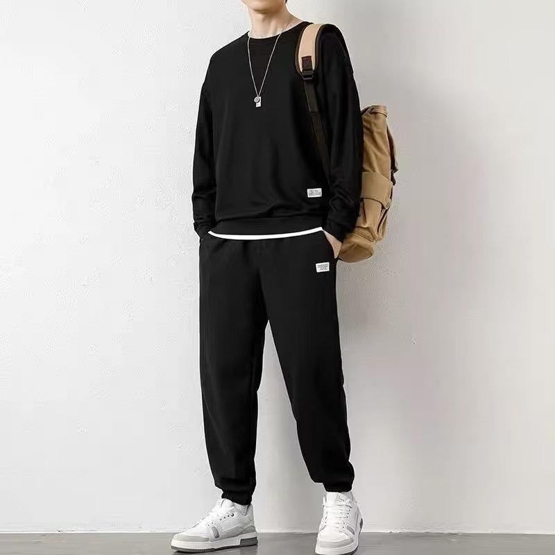 Men's Trendy Autumn/Winter Casual Sports Suit - Waffle Long-Sleeve Top and Versatile Pants Set