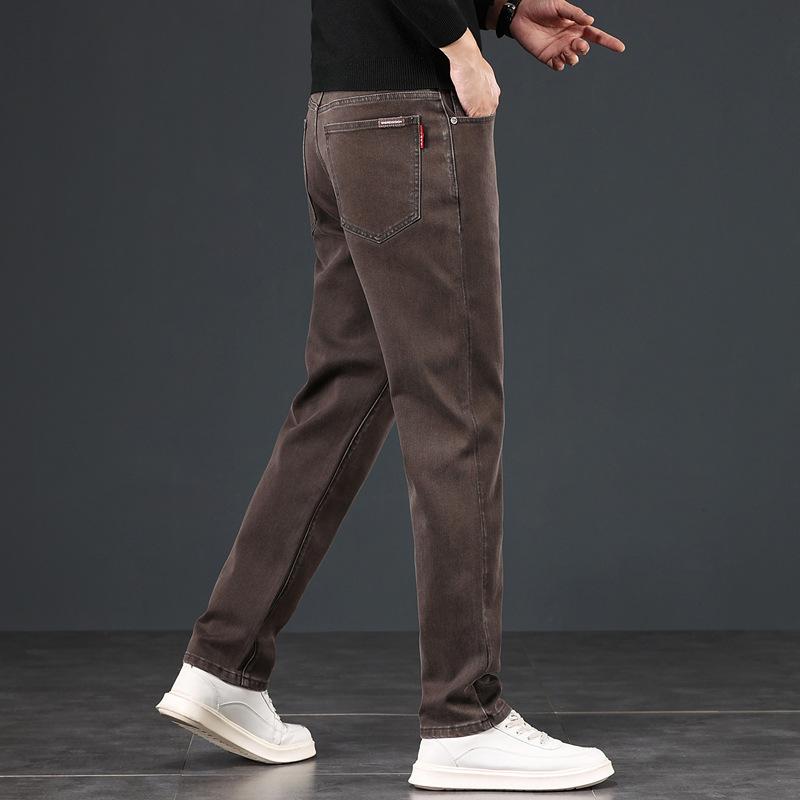Autumn New Denim Jeans Men'S Combed Cotton Casual Pants Loose Straight Leg Light Business High Waisted Deep Cut Pants
