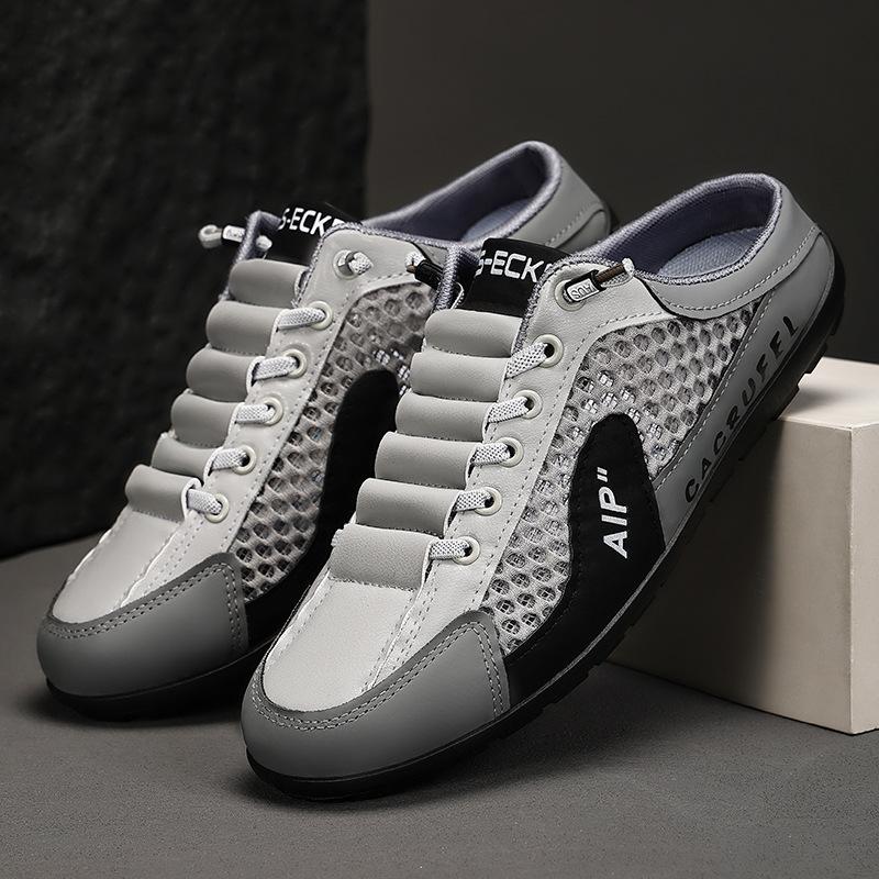 Shoes Men's Casual Shoes One-pedal Men's Shoes Summer Breathable and Comfortable Bag Head Half Support Soft Sole Trendy Men's Mesh Shoes