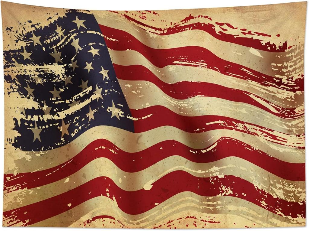 American Flag Tapestry Watercolor Vintage Stars Red Stripes Wall Tapestry Tree Woodland Western Usa Flag Aesthetic Tapestries