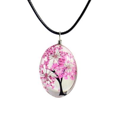 1pcs Creative Multicolor Lace Dried Flower Oval Pendant Necklace