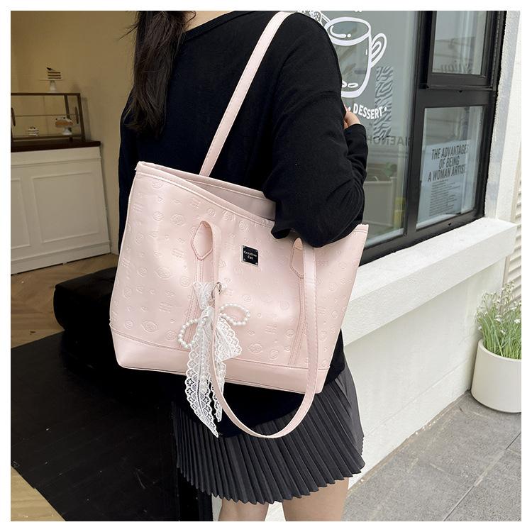 European American Style Faux Leather Tote Bag for Women, Elegant Embossed Large Capacity Shoulder Handbag, Casual Commute Work Bag KTB