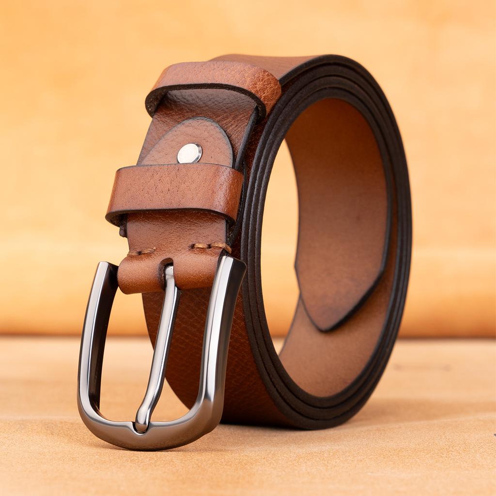Belt Retro First Layer Cowhide Genuine Leather Versatile Tree Paste Leather Pin Buckle Belt Middle-Aged And Young Men'S Belt