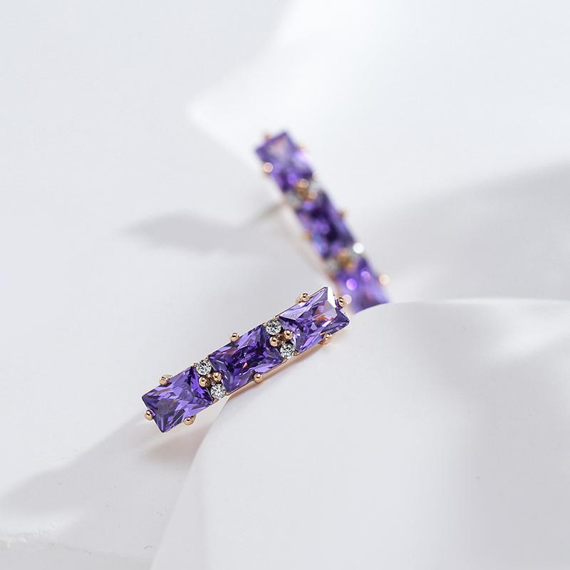 Full Blue Natural Zircon Drop Earrings For Women Fashion Oblong Rose Gold Color High Quality Daily Fine Jewelry