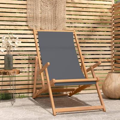 Vidaxl Folding Beach Lounger, Solid Teak Wood, Gray