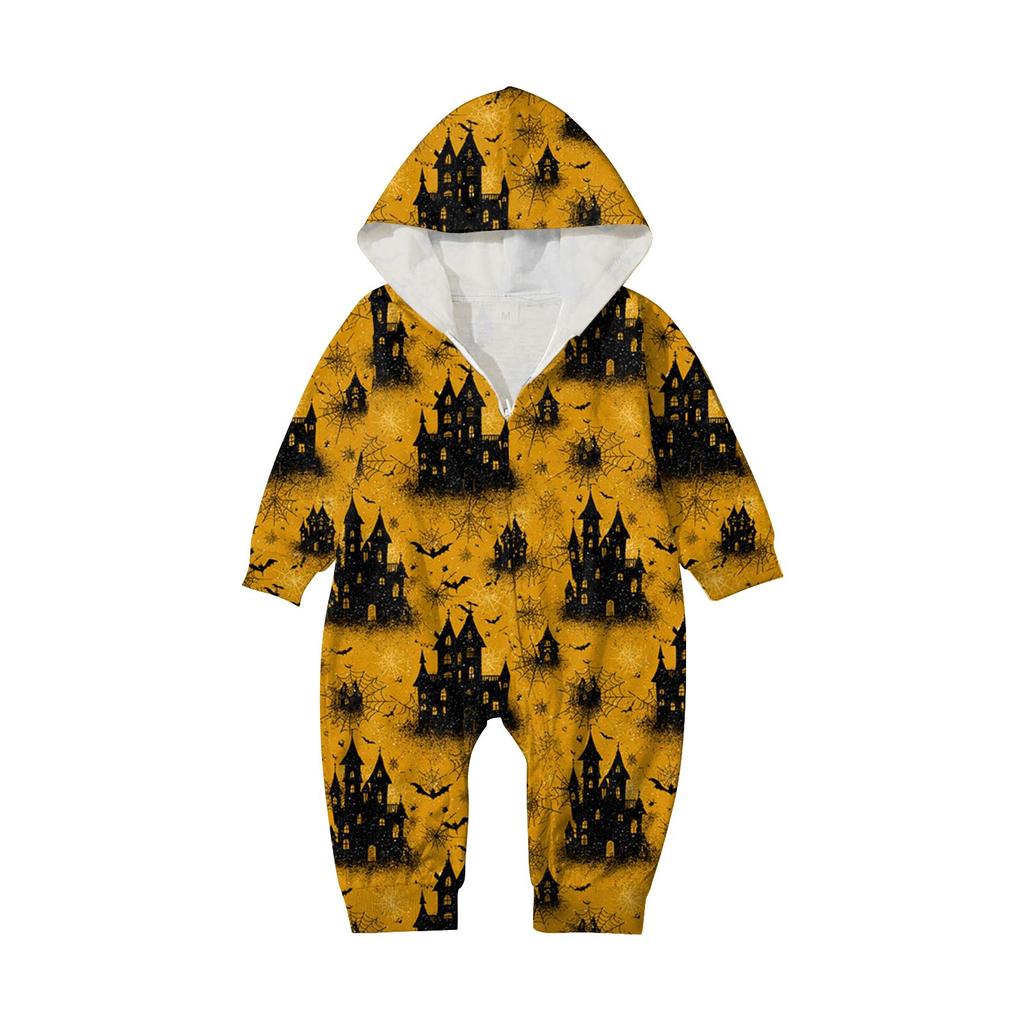 Halloween Print Family Matching Hooded Long Sleeved Zippered Jumpsuit Set