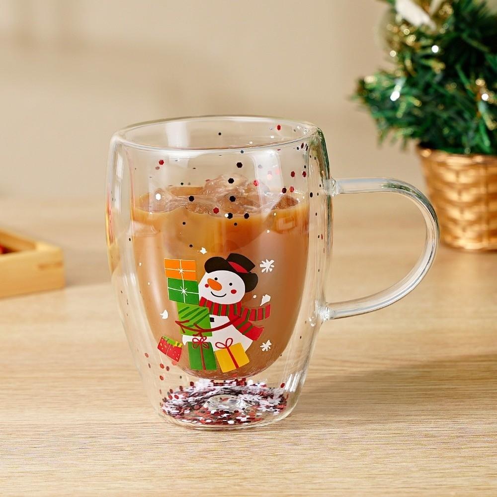 Drinkware Snowman Christmas Wine Glass Deer Shiny Santa Clear Glass Insulated Double Layer Christmas Art Cup Coffee Enthusiasts