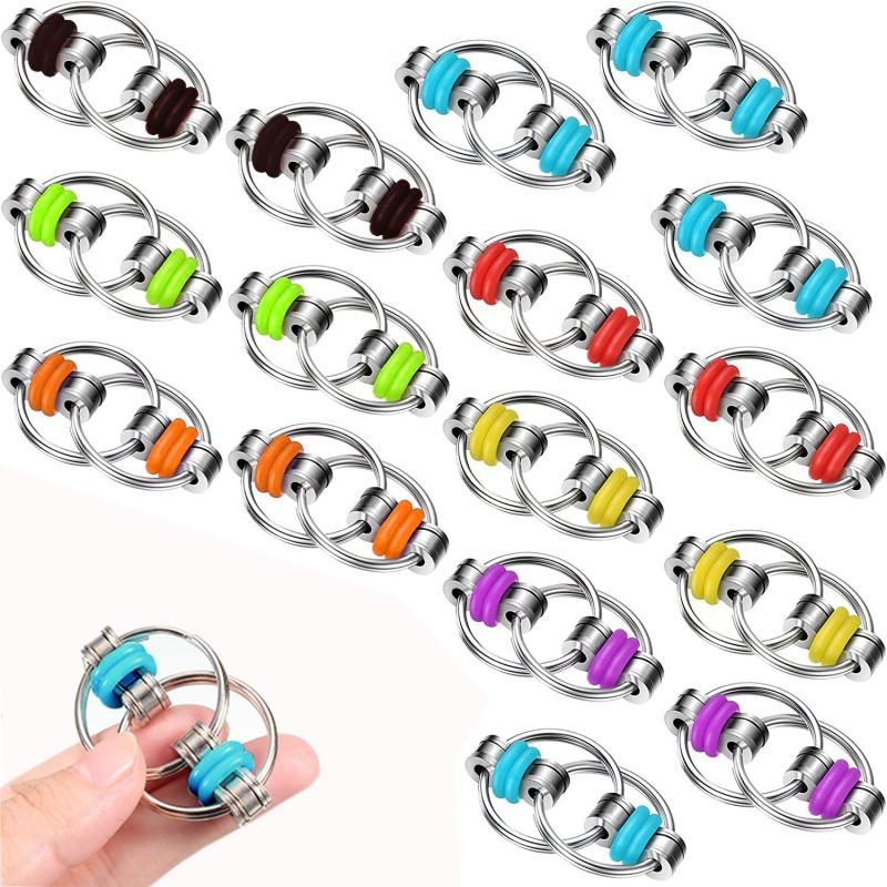Topmix 5Pcs Decompression Bike Chain Fidget Finger Spinner Sensory Toy Metal Puzzle Keychain Give Children Best Enlightenment Toy Gift