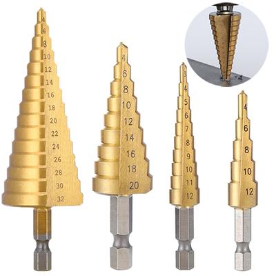 3pcs 3-12mm4-12mm 4-20mm 4-32mm Straight Groove Step Drill Bit Set Titanium Coated Wood Metal Hole Cutter Core Drill Bit Set