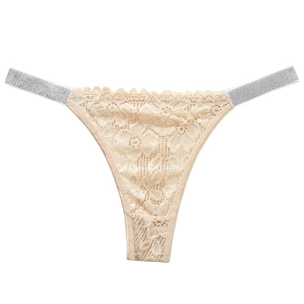 Transparent Lace Flower Panties Mid Waist Mesh Briefs Breathable Rhinestone Thong Ladies