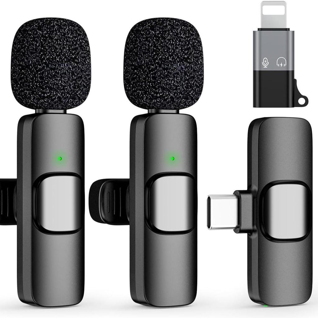 Dual Wireless Lavalier Microphone for Outdoor Live Broadcasts and Video Recording with Noise Reduction