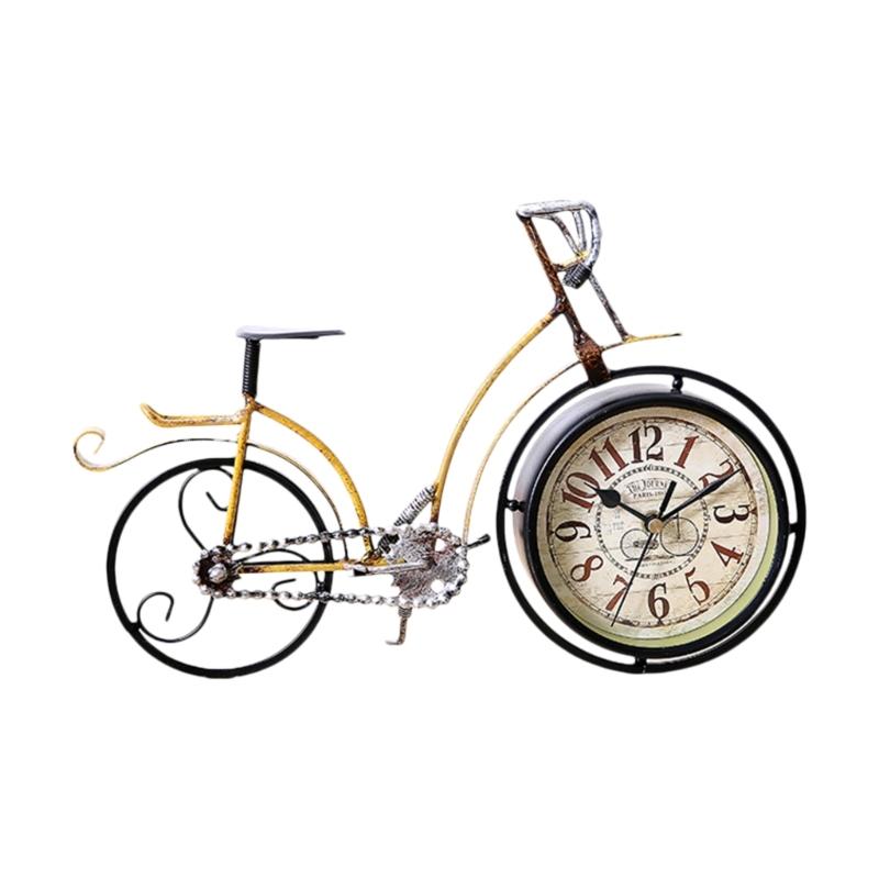 Desk Clock Metal Bicycles Desk Table Clock Battery Operated None-Ticking Clock for Bedroom Living Room Home Decors жёлтый