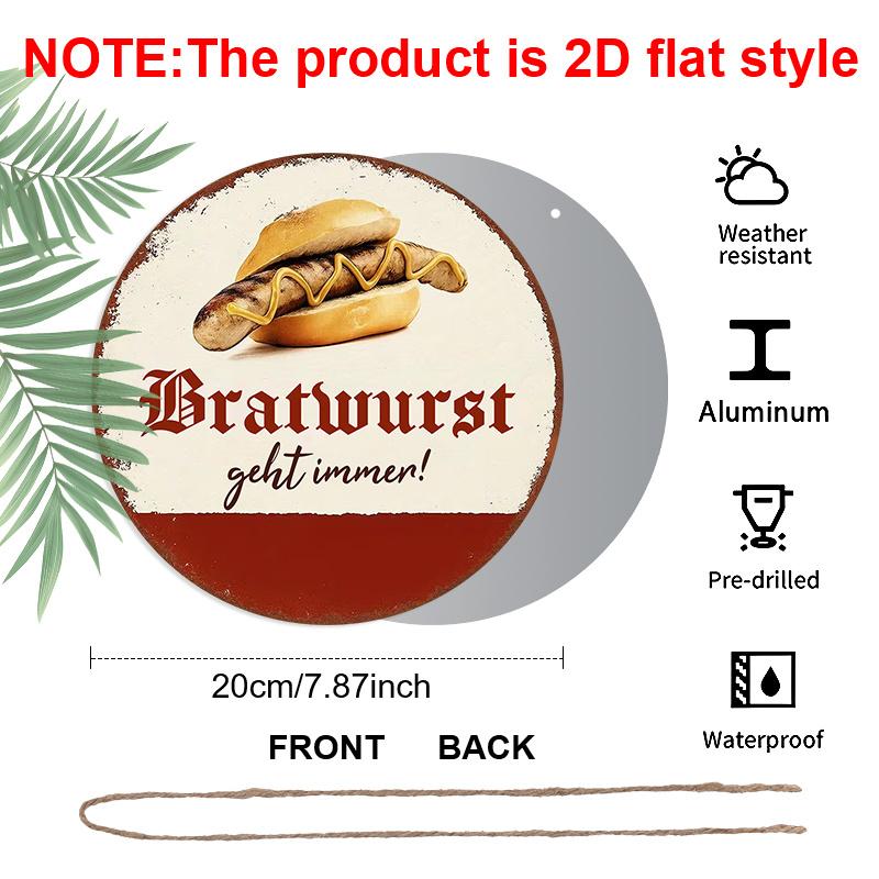 2D Flat 1pc Vintage Sausage Aluminum Decoration Plaque, German "Bratwurst Geht Immer" Lettering Sign, Kitchen Decor, Diner Decor, BBQ Area Decor