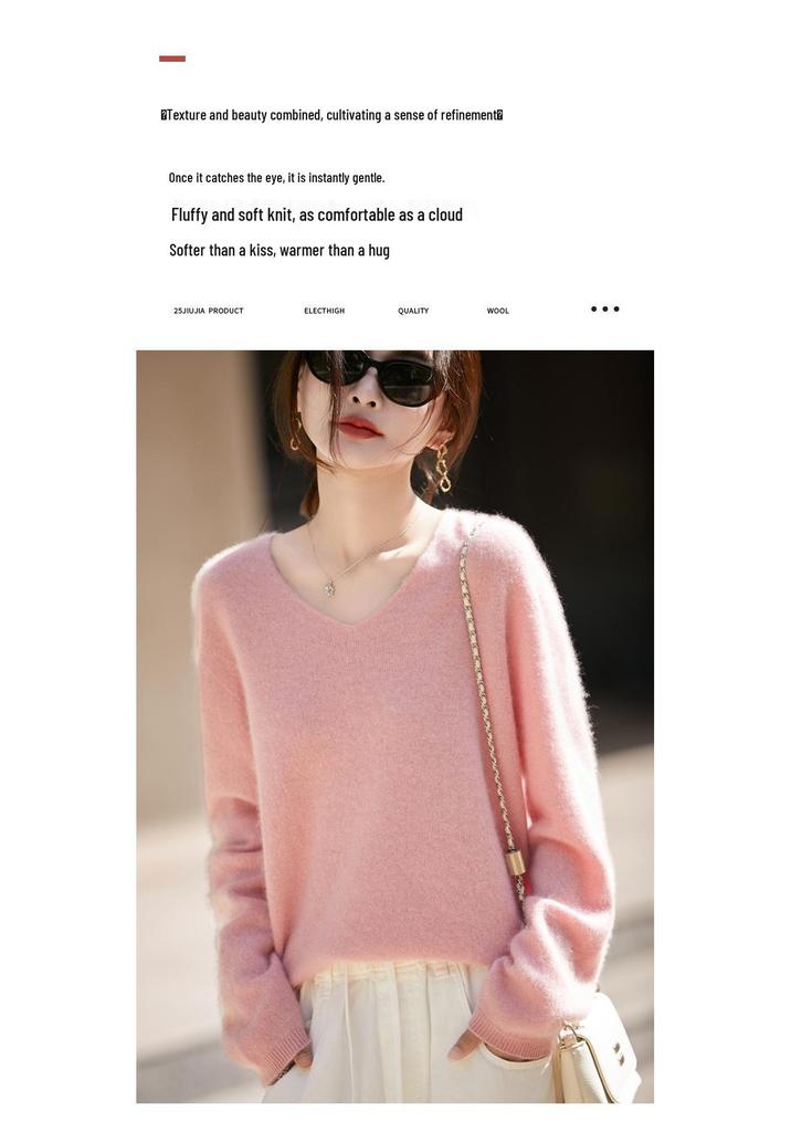 Women's V-neck Hazy Glitter Cashmere Sweater - Soft, Luxurious Knitwear